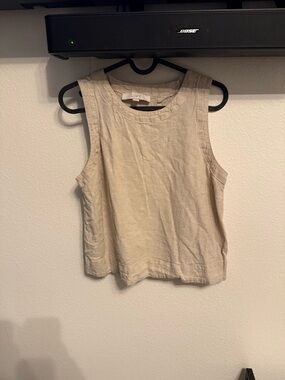 LOFT Cream Linen-Blend Sleeveless Crop Tank